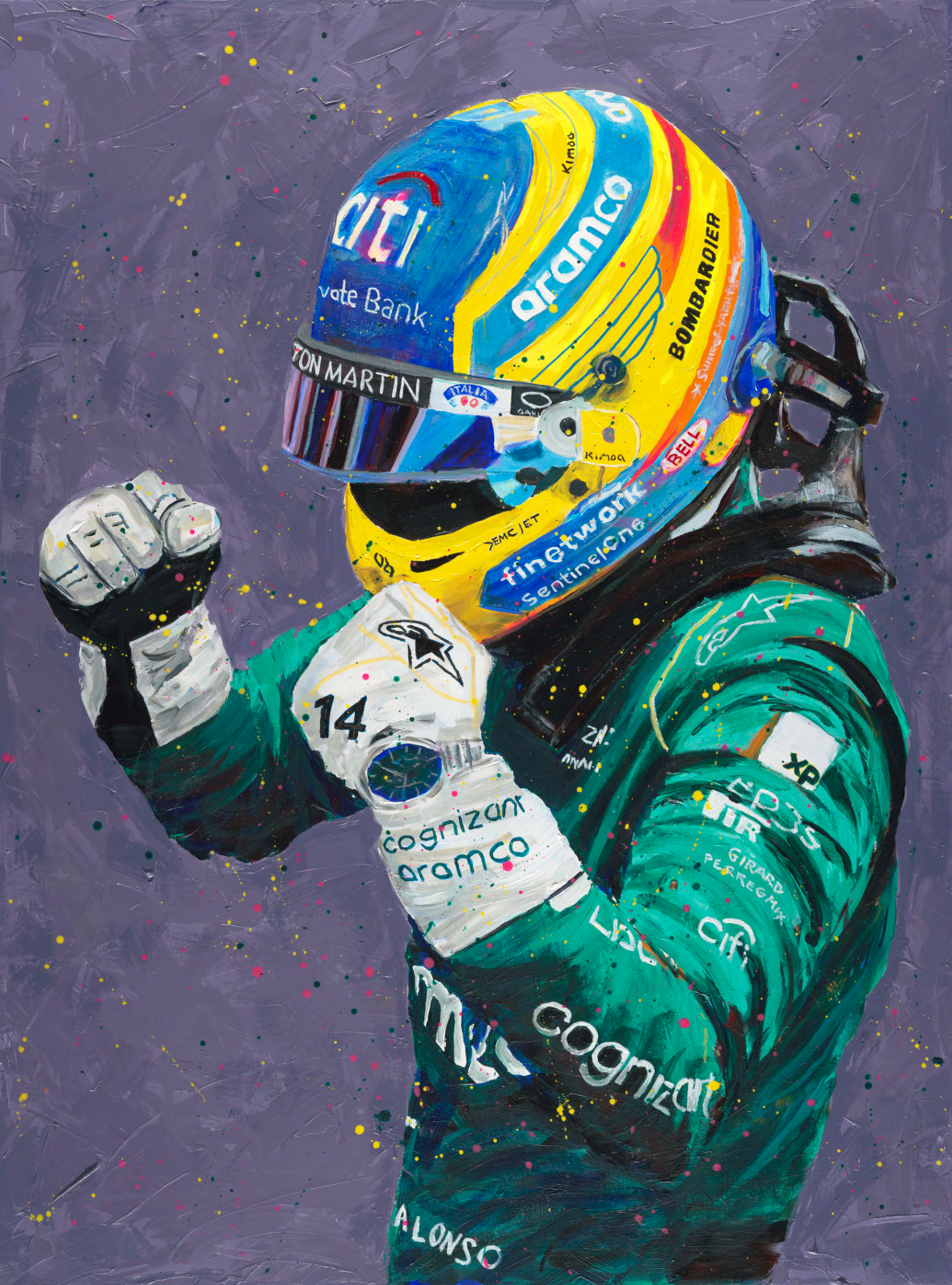 Fernando Alonso in Aston Martin Art Print